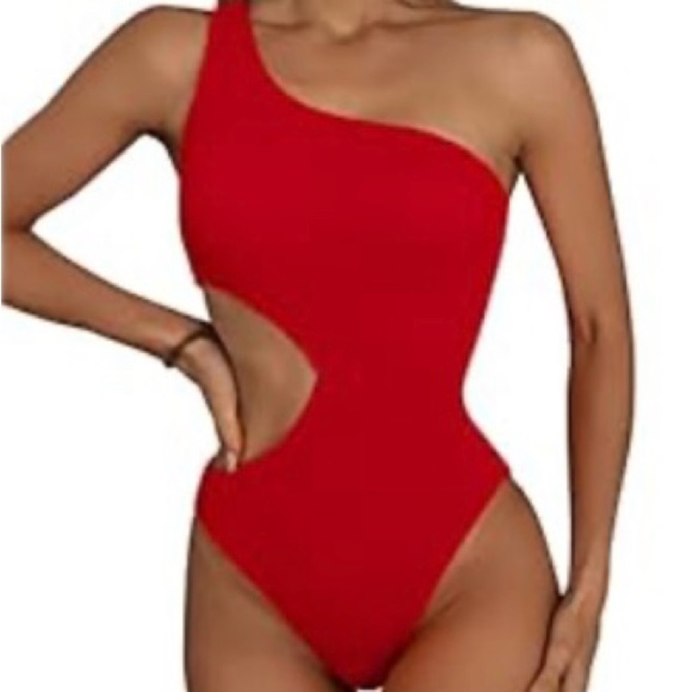 Red One-Shoulder Swimsuit
